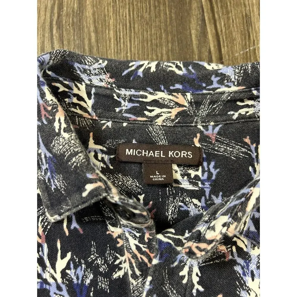 Michael Kors Shirt Mens‎ Large Blue Button Up Collared Pocket Short Sleeve